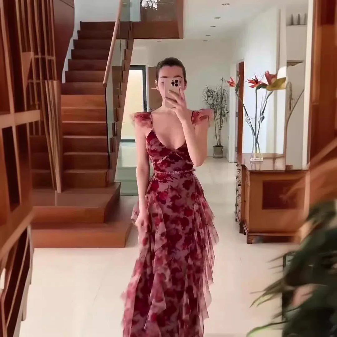 MARIELA™ – Robe longue fleurie romantique à volants