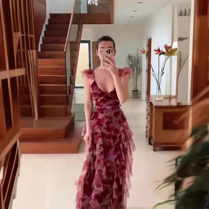 MARIELA™ – Robe longue fleurie romantique à volants