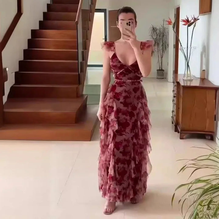 MARIELA™ – Robe longue fleurie romantique à volants