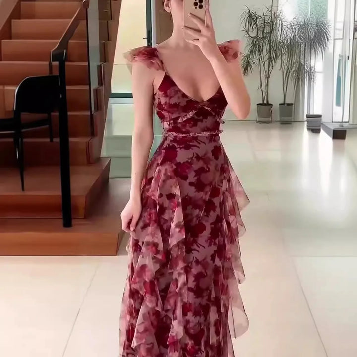 MARIELA™ – Robe longue fleurie romantique à volants