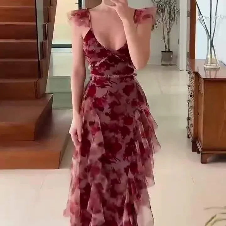 MARIELA™ – Robe longue fleurie romantique à volants