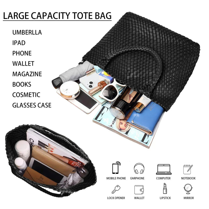 Sac fourre-tout Lana en cuir végétalien tissé main