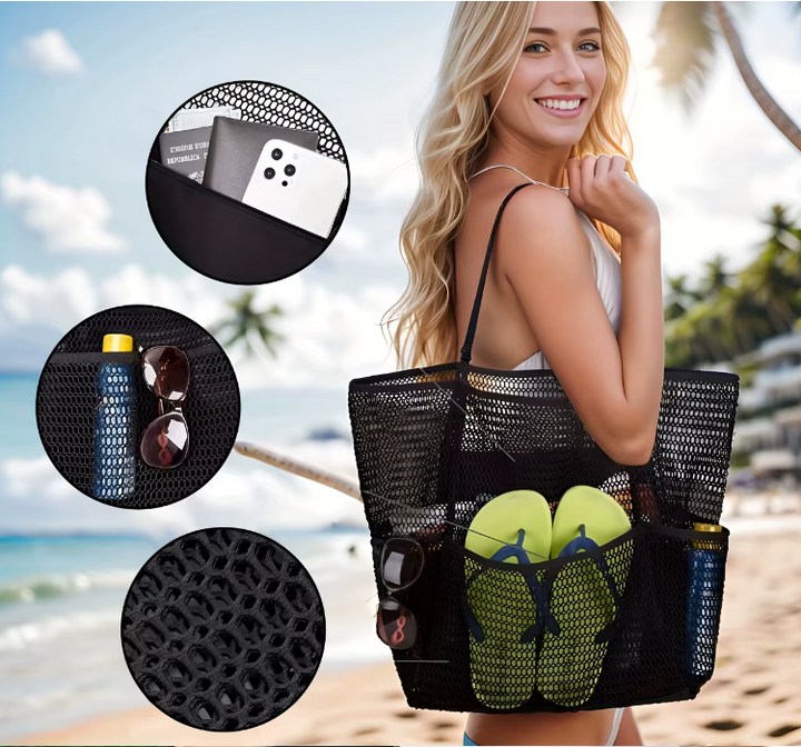 Sac de plage en maille grande capacité style bohème