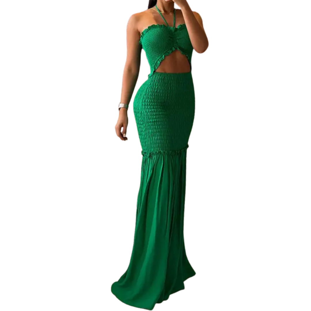 ISOLDE™ – Robe longue à licou imprimé tropical