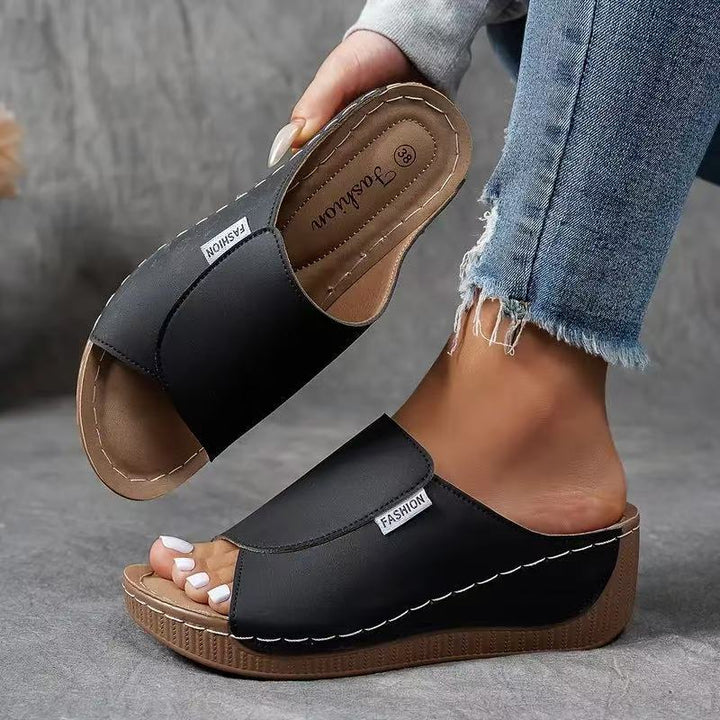 Sandales compensées à enfiler à bout ouvert pour femme