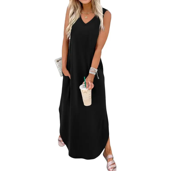 CASPIENNE™ – Robe longue fluide fleurie avec poches