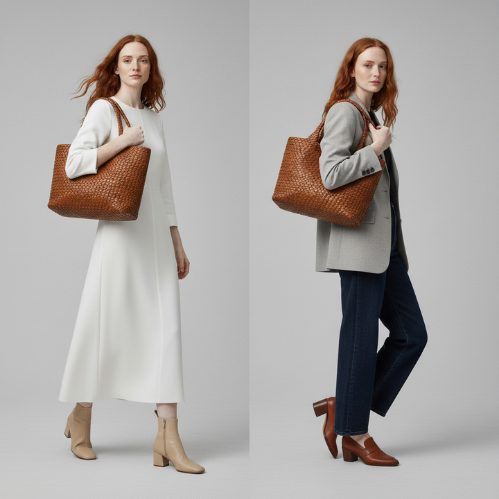 Sac fourre-tout Lana en cuir végétalien tissé main