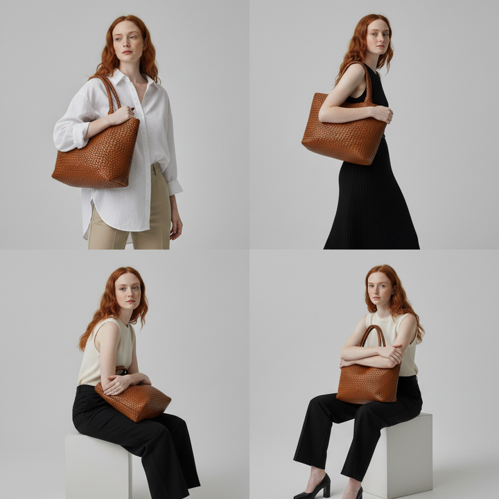 Sac fourre-tout Lana en cuir végétalien tissé main