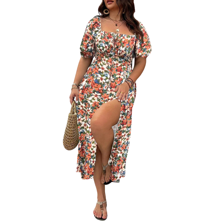 SERENE™ – Robe fleurie grande taille élégante à nouer devant